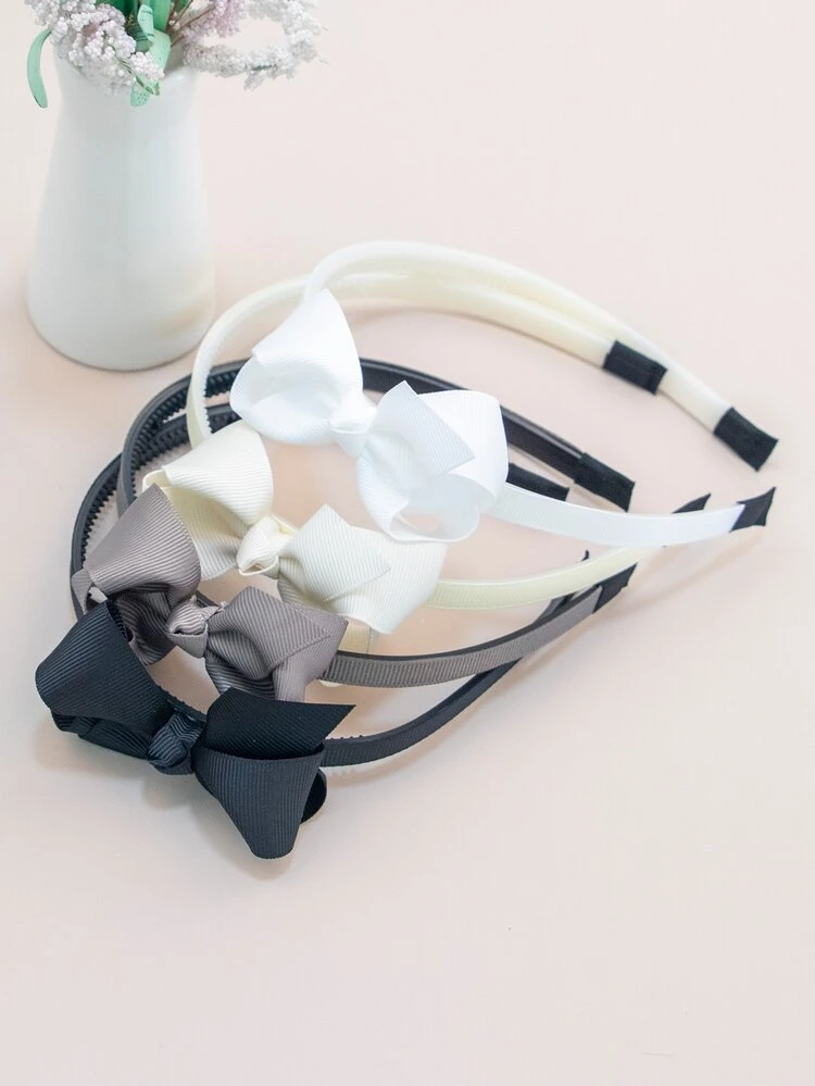 4pcs Children's Solid Color 3inch Velvet Ribbon Hairbands With Butterfly Design, Suitable For All Seasons, Outdoors, Schoolyards, And Homes.