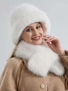 围巾和帽子 女士渔夫帽 蓬松冬季保暖女士独特印花渔夫帽 - 白色 - 查看 1