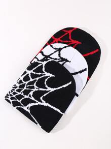 3pcs Y2K Hat Elastic Foldable Women Knit Hat Warm Graphic Beanies Spider - Multicolor - View 2