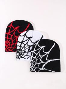 3pcs Y2K Hat Elastic Foldable Women Knit Hat Warm Graphic Beanies Spider - Multicolor - View 1