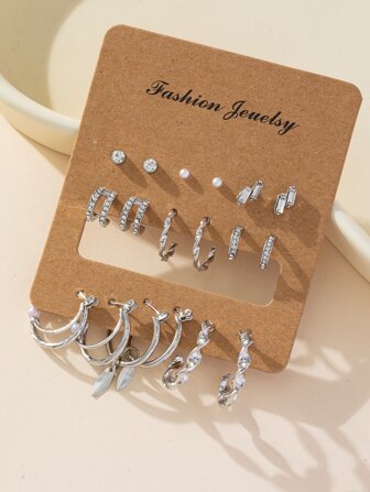 Fashionable Personalized Silver-tone Earrings Set, Suitable For Women's Daily Wear