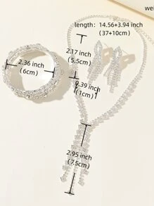 3入組鑽石首飾套裝包括項鍊,耳環和手環適用於女性時尚和簡約風新娘婚禮和派對配件