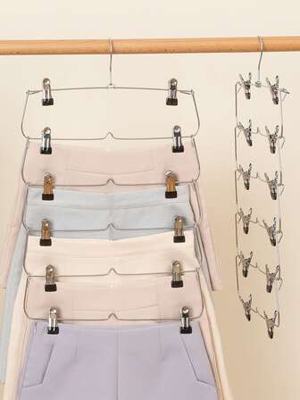 1pc Multi-layer Pants Hanger With Strong Clips For Space-saving, Adjustable, Up To 6 Pants Or