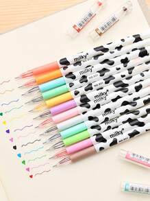 Korean Style Cartoon Creative Stationery Milky Cow Rhinestone Ballpoint Pen, Multicolor, Random Dispatch, Student Writing Pen With 0.38mm Fine Tip