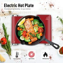 Cusimax 1500W Electric Single Hot Plate Cooktop,Stainless Steel Countertop Burner With Temperature Control,Portable Cast Iron Electric Stove,Great For RV/Home/Camping,Easy To Clean - Red - View 2