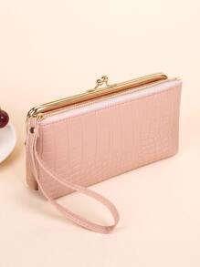 Mini Vintage Card Holder, Versatile Kiss Lock Coin Purse, Solid Color Clutch Wallet - Pink - View 3