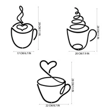 3pcs/Set Metal Wire Coffee Cup Wall Art, Coffee Logo Wall Decor For Kitchen, Dining Room, Shop - Black - View 6