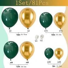 Kit De Guirnalda De Arco De Globos Verdes Y Dorados De 81 Piezas, Globos De Látex Verde Esmeralda Y Dorados Metálicos Para Decoración De Bodas, Cumpleaños, Graduación, Aniversario, Fiesta De Caza En La Selva - Multicolor - Ver 3