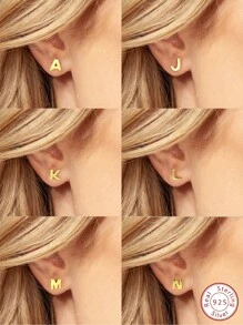 1 PC A-Z Letter Vintage Hoop Earrings Ladies Jewellery S925 Sterling Silver Yellow Gold Plated Fine Jewelry Daily Wear Gifts - Gold - View 2