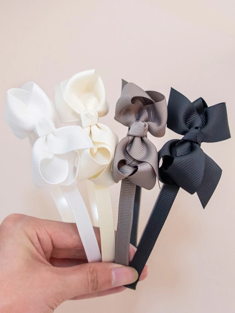 4pcs Children's Solid Color 3inch Velvet Ribbon Hairbands With Butterfly Design, Suitable For All Seasons, Outdoors, Schoolyards, And Homes.