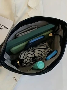 复古斜挎包流浪包休闲拉链单肩包复古风格大容量斜挎包适合上班和上学母亲节送给妈妈的礼物 - 黑色 - 查看 5