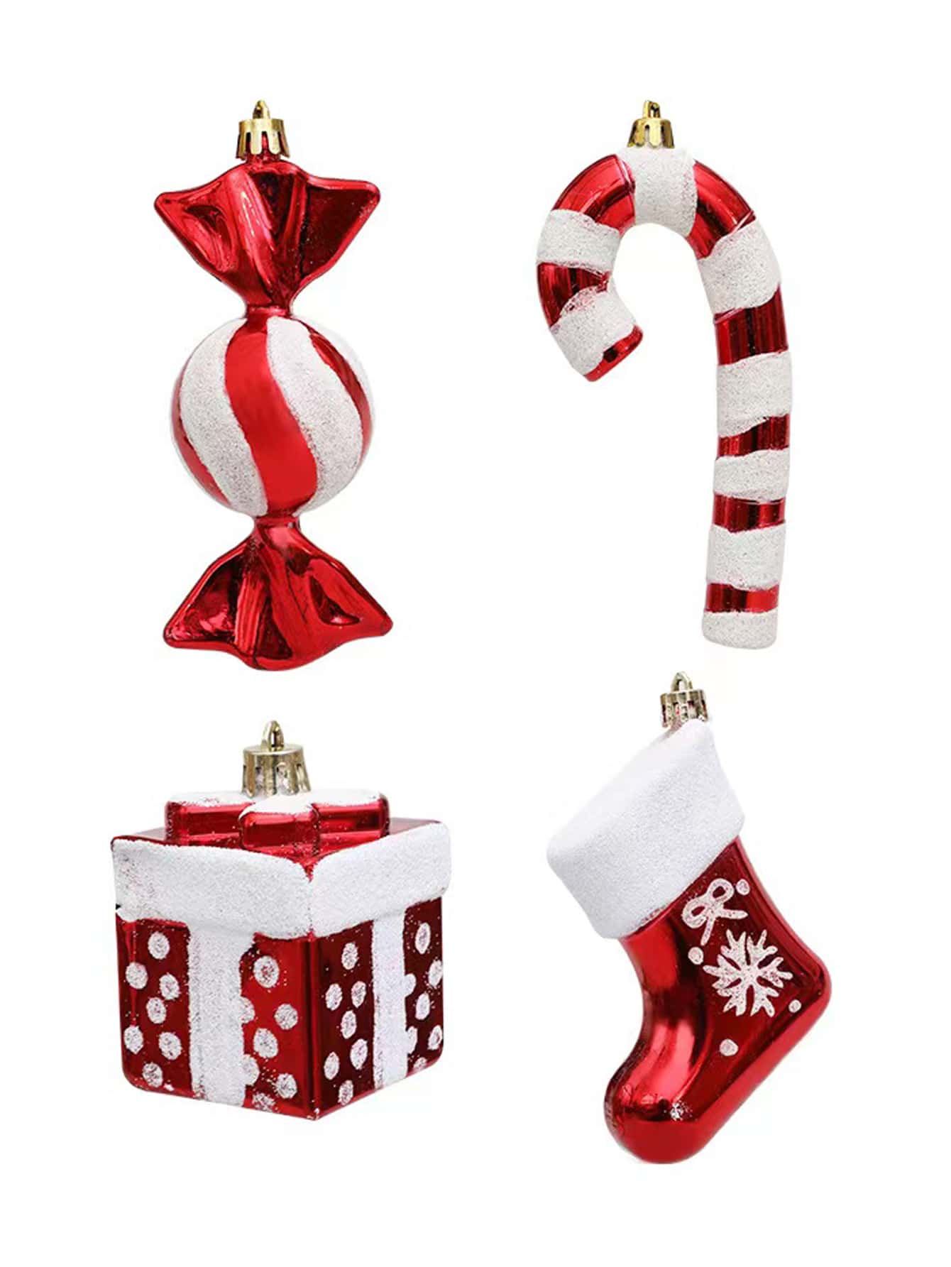 4pcs Plastic Candy Cane Gift Box & Boot Shaped Set For Christmas Tree Decoration, Suitable For Christmas Birthday - Red - View 1
