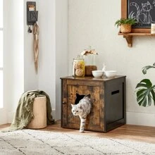 Feandrea Cat Litter Box Furniture, Hidden Litter Box Enclosure Cabinet With Single Door, Indoor Cat House, End Table, Nightstand - Brown - View 5