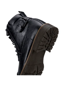 SHOESMALL Men's Fashionable High Top Work Boots Motorcycle Combat Ankle Dress Boots Casual Boots For Men Valentine's Day Date Shoes - BMY678A-黑色 - 查看 6