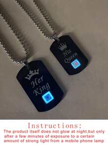 ATLVXJL 2 pièces/Ensemble Couronne de couple Zircone Brillent dans le Sombre Lettre SON ROI ET SA REINE Collier Pendentif Chaîne en Acier Inoxydable Cadeau de la Saint-Valentin
