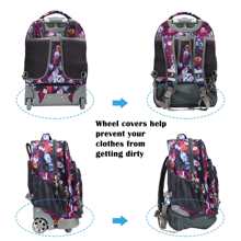 18 Inches Wheeled Rolling Backpack Multi-Compartment College Books Laptop Bag - Hot Pink - View 5