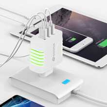 Solma 3口USB牆壁充電器適用於行動電話旅行充電器，糖果色外觀，帶LED充電指示燈，多口智能頭部發光口電池充電器，可兼容iPhone - 綠色 - 查看 4