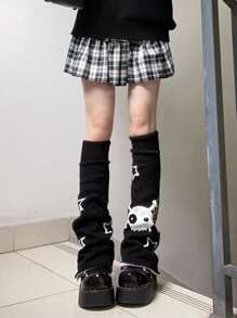 1pair Women's Y2k Style Thickened Star, Skull Pattern Leg Warmer For Fall & Winter, Streetwear Fashion & Personalized Leg Warmers, Halloween - Multicolor - View 3