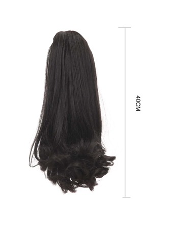 16 inches natural black mid-length micro-curly tail drawstring high ponytail hair extension suitable for Japanese daily wear high temperature silk wig