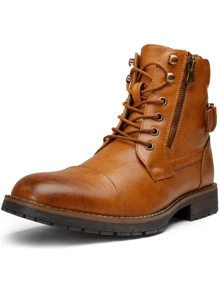 SHOESMALL Men's Fashionable High Top Work Boots Motorcycle Combat Ankle Dress Boots Casual Boots For Men Valentine's Day Date Shoes