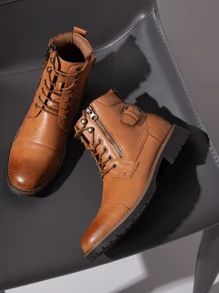 SHOESMALL Men's Fashionable High Top Work Boots Motorcycle Combat Ankle Dress Boots Casual Boots For Men Valentine's Day Date Shoes