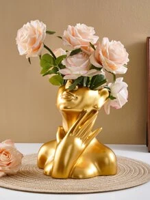 1 件金色手触式领口简约人体形花瓶，现代创意树脂材质小雕像家居装饰花瓶，适用于客厅、厨房、卧室、玄关柜等，家居装饰、花瓶、餐桌装饰 - 金色 - 查看 2