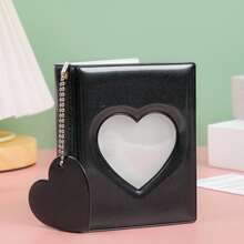 Photo Album Storage Book Heart Shaped Cutout Design Mirror 3-inch Single Slot - Black - View 1