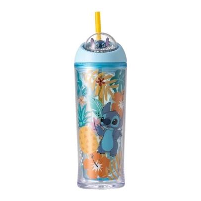 Miniso Disney Stitch Series Colorful Dopamine Plastic Straw Mug 385mL Leak-Proof Lid Design Fun Spinning Beads Make Drinking Fun Water Bottle