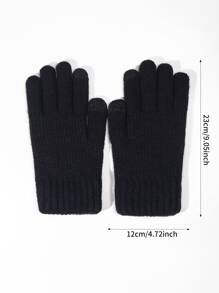 1雙女式黑色冬季雙層毛絨內襯觸摸屏發短信手套，針織保暖全指手套適合派對、駕駛、遊戲、騎自行車、遠足、寫作 - 黑色 - 查看 3