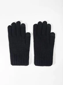 1雙女式黑色冬季雙層毛絨內襯觸摸屏發短信手套，針織保暖全指手套適合派對、駕駛、遊戲、騎自行車、遠足、寫作 - 黑色 - 查看 4