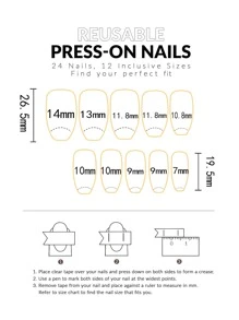 升級你的造型 - 24入組長方形裸色與深色簡約款式指甲藝術套裝，適用於派對、跳舞和秋季日常穿著，透過黏貼式指甲提供美甲工具組 - 杏色 - 查看 5
