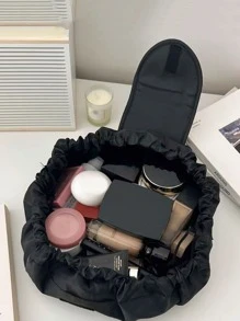 1pc Portable Travel Drawstring Cosmetic Bag, Black Makeup Organizer Pouch - Black - View 7