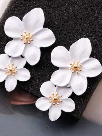 1pair Flower Design Earrings, European And American Fashionable And Multi-Color Double Layer Simple And Sweet Earrings. Valentines,Mom,Mother,Mother's Day,Gift