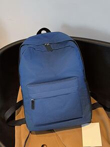 Casual Large Capacity Backpack Style Fashion Girl Boy Korean Version Solid Color Simple College Student Schoolbag Travel Backpack - Blue - View 8