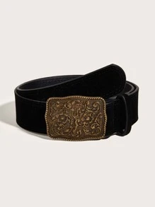 1 件女士西部牛仔复古金扣花卉印花腰带，适合日常佩戴 - 黑色 - 查看 1