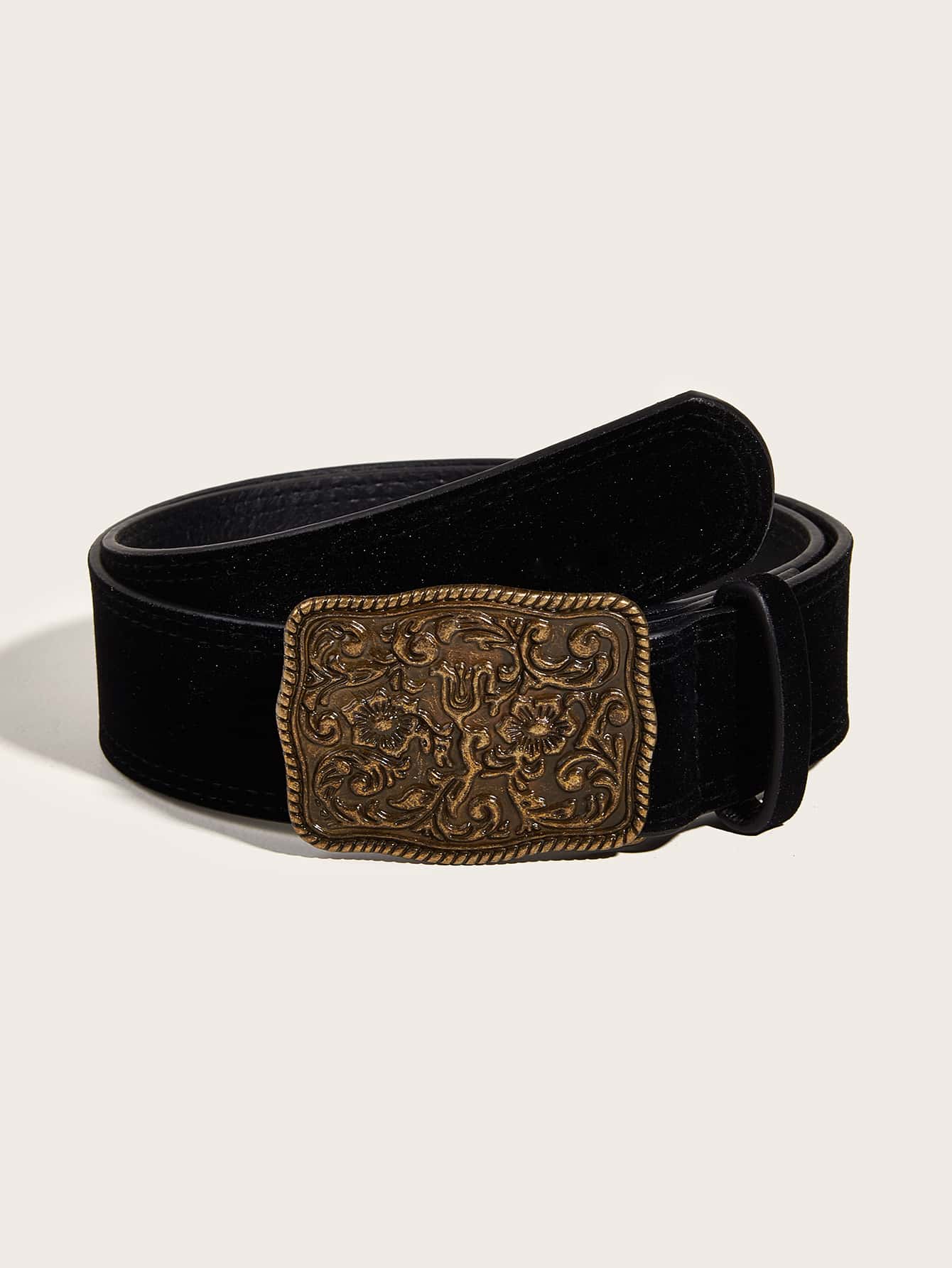 1 件女士西部牛仔复古金扣花卉印花腰带，适合日常佩戴 - 黑色 - 查看 1