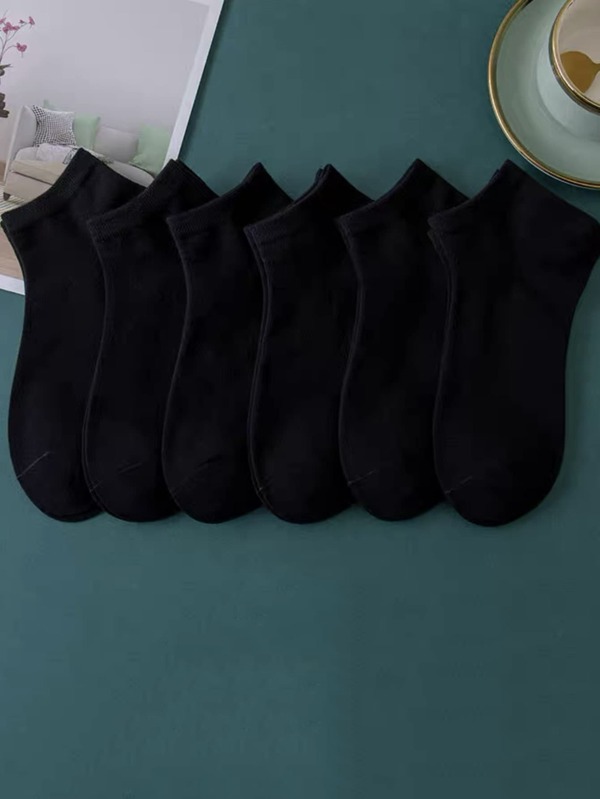 6pairs Fashionable Simple Black Boat Socks