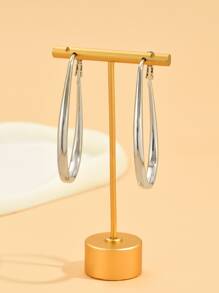 1對女士日常穿戴亮面橢圓形淚滴造型耳環 - 銀色 - 查看 2