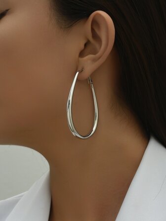 1pair Women's Daily Wear Glossy Elliptical Teardrop Hoop Earrings