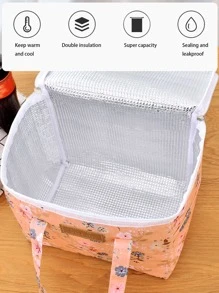 件印刷戶外野餐午餐袋，帶冰袋，適合辦公室和學校，隔熱便攜式午餐盒手提袋 - 藏蓝色 - 查看 4