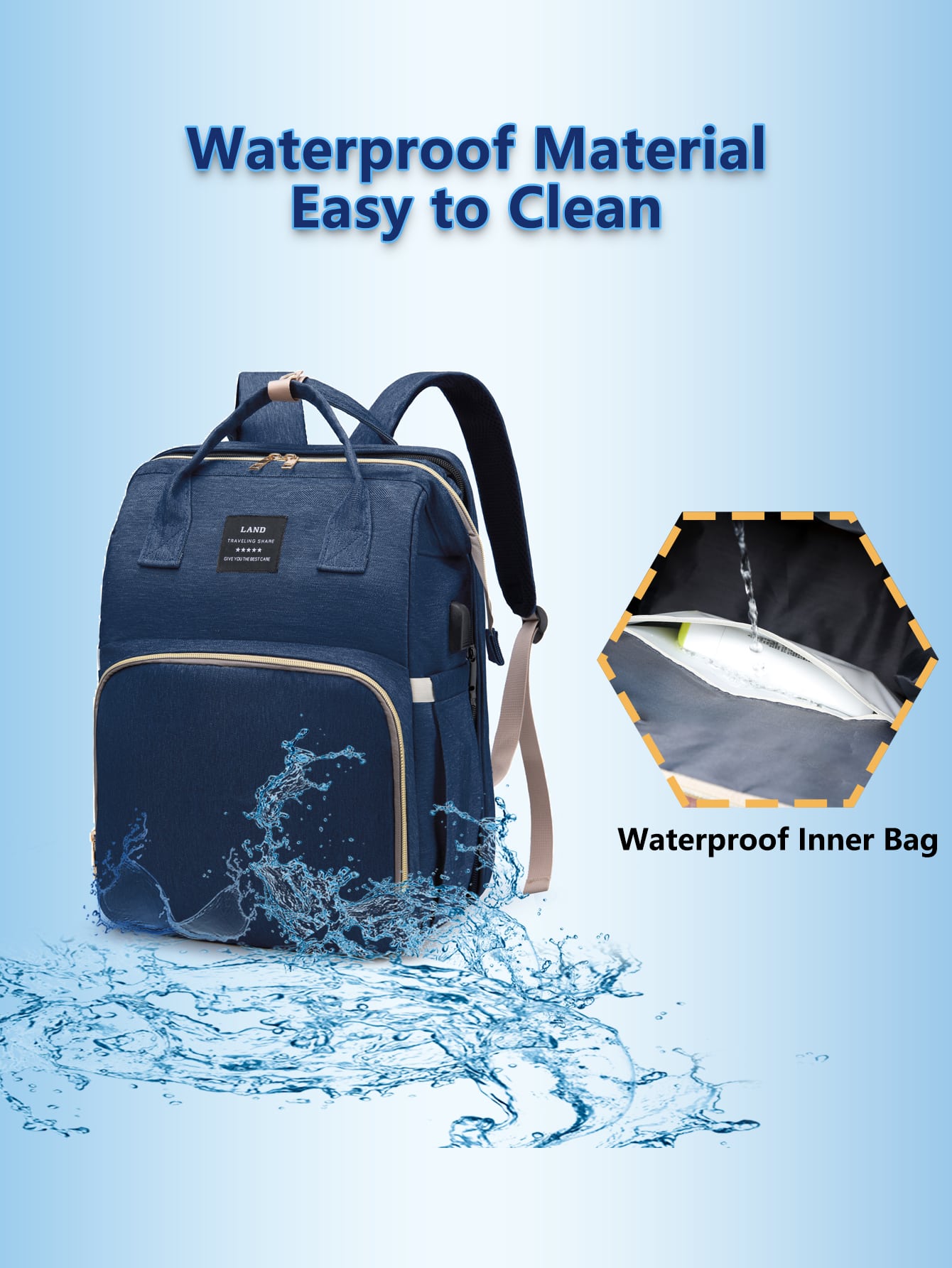 حقيبة ظهر لحفاضات الأطفال بمحطة تغيير - قابلة للطي...