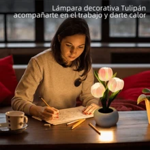 lampara de tulipanes, lampara de noche flor lampara tulipanes de luz LED lampara tulipan, lampara de escritorio led tulipan para Sala de Estar, Dormitorio, baño, Regalo para Novia, mamá e Hija - Rosa - Ver 3