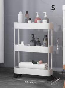 1 Set 3-Layer/4-Layer Plastic Small Trolley Storage Rack With Wheels,Available In Black/White Colors,Suitable For Home Storage,Simple Bookshelf,Multi-Layer Bedroom Floor Storage Rack,Movable Vegetable Storage Rack,Floor Snacks Storage Rack,Multi-Layer Living Room Storage Shelf Outdoor Decor - White - View 4