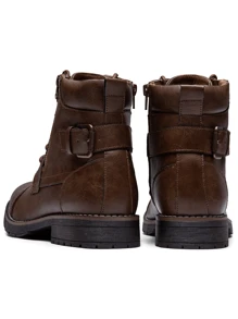 SHOESMALL Men's Fashionable High Top Work Boots Motorcycle Combat Ankle Dress Boots Casual Boots For Men Valentine's Day Date Shoes - BMY678A-深棕色 - 查看 5