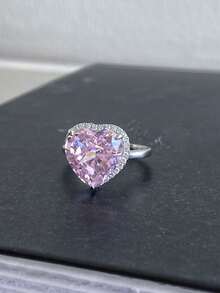 1只粉色心型鑲鑽開口戒指,適合女性日常佩戴 - 淺粉色 - 查看 2