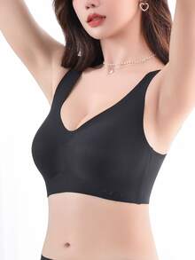 Gathered Anti-Sagging Leisure Wireless Bra - Black - View 4
