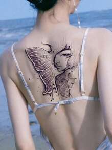 2 Sketch Butterfly Figure Spine Tattoos, Matte, Arm Back, Lasts 3-5 Days - Black - View 4