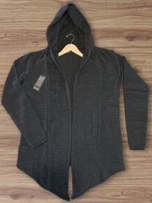 Suéter Largo Capa  Cárdigan Abrigo Saco Para Hombre Con Gorro - Blanco y Negro - Ver 5