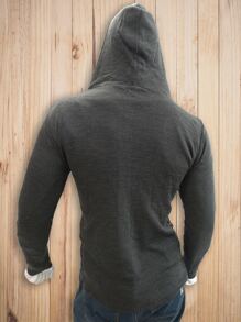 Suéter Largo Capa  Cárdigan Abrigo Saco Para Hombre Con Gorro - Blanco y Negro - Ver 3