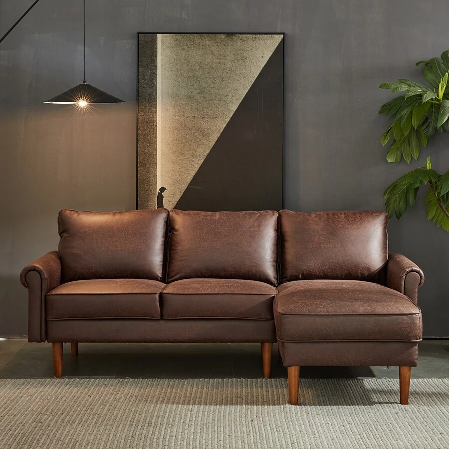 Ovios Modern Sectional Sofa, L-Shape Sofa Couch With Comfy Cushions, 3 Seater Couch With Chaise For Living Room Small Space - 深棕色(右) - 查看 1